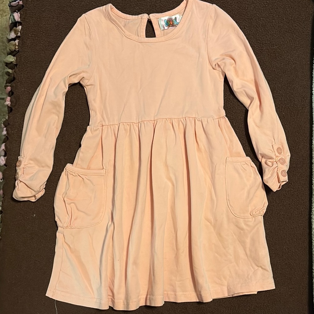 Pink Casual Long Sleeve Crew Neck Dress